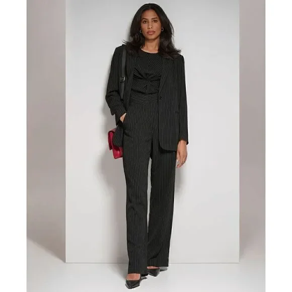 DKNY Pinstripe Sleeveless Twist-Front Business Top SIZE L MSRP $69 NEW WITH TAGS - Picture 4 of 12